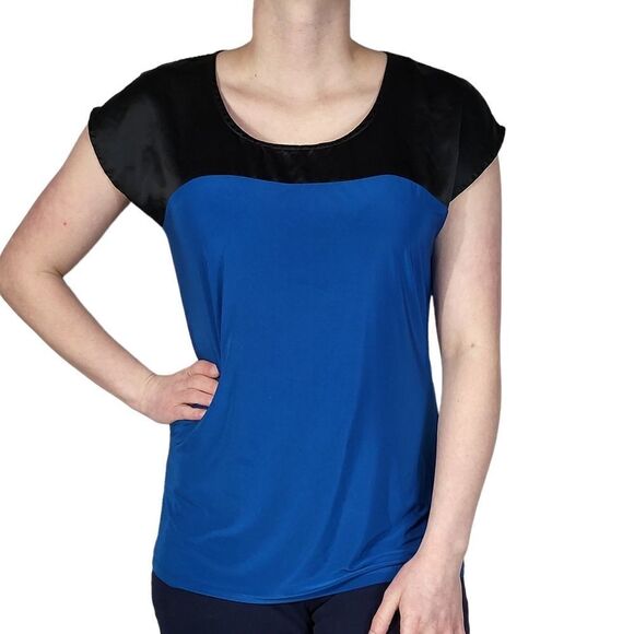 The Limited Blue And Black Color Block Short Sleeve Top - Picture 1 of 6